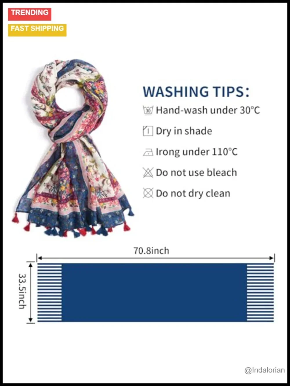 Lightweight Voile Floral Scarves Wrap Shawl with Fringe